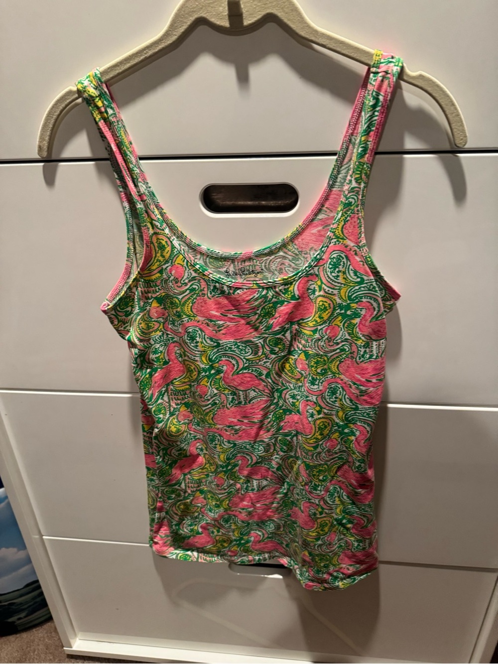 Lilly Pulitzer Pink & Green Flamingo Print Tank Top